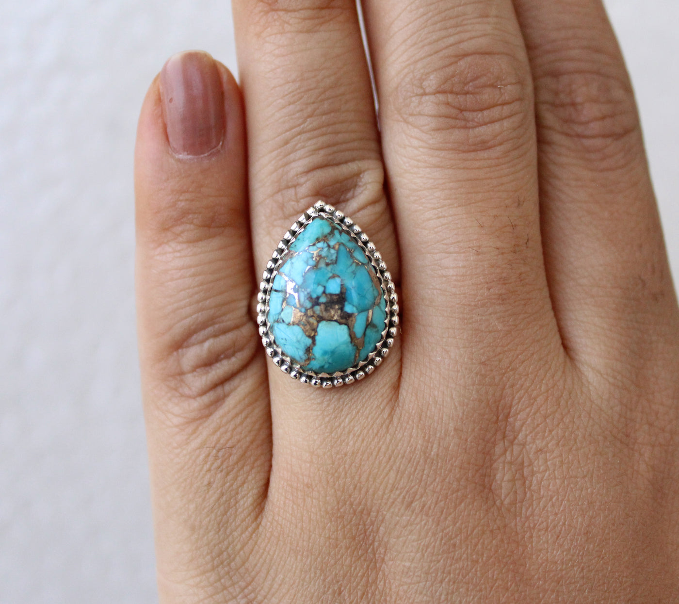 Copper Turquoise Ring, Handmade Silver Ring, 925 Sterling Silver Ring, Tear Drop Blue Copper Turquoise Ring,December Birthstone,Promise Ring