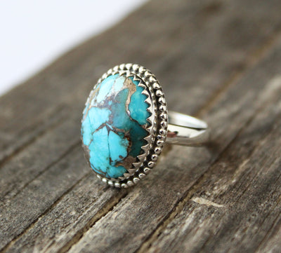 Turquoise Ring, 925 Sterling Silver Ring, Copper Turquoise Ring, Boho Ring, Statement Ring, Gemstone ring, Gift for Her