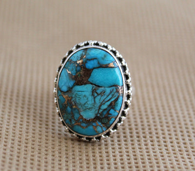 Turquoise Ring, Lava Copper Turquoise Ring, 925 Silver Ring, Turquoise Rings For Women, Boho, Gypsy Jewelry, Gemstone Rings, Bridesmaid,boho