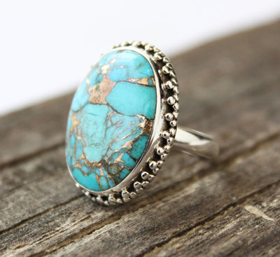 Turquoise Ring, Lava Copper Turquoise Ring, 925 Silver Ring, Turquoise Rings For Women, Boho, Gypsy Jewelry, Gemstone Rings, Bridesmaid,boho