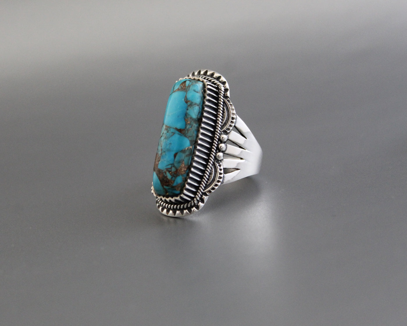 Turquoise Ring, Deco Handmade Ring, 925 Solid Sterling Silver Ring, Copper Turquoise Ring, Rings for Women, Rectangle blue Gem Ring, Boho