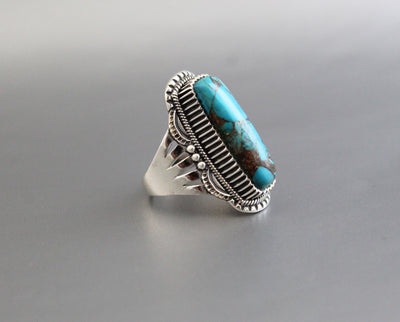 Turquoise Ring, Deco Handmade Ring, 925 Solid Sterling Silver Ring, Copper Turquoise Ring, Rings for Women, Rectangle blue Gem Ring, Boho