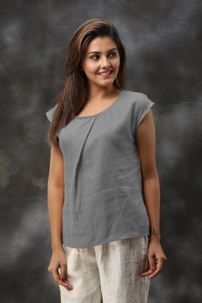 Drop Shoulder Casual Washed Linen Top