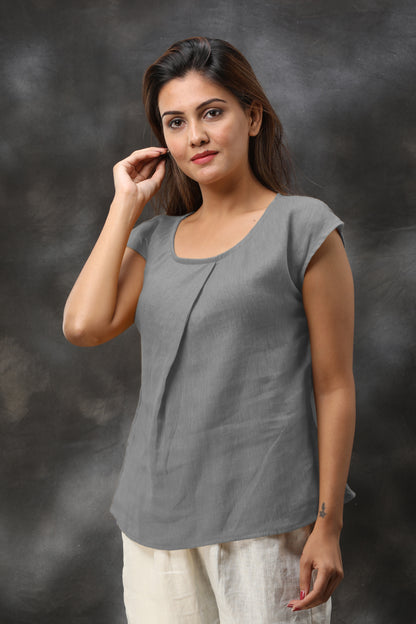 Drop Shoulder Casual Washed Linen Top