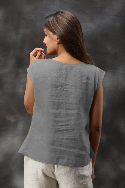 Drop Shoulder Casual Washed Linen Top