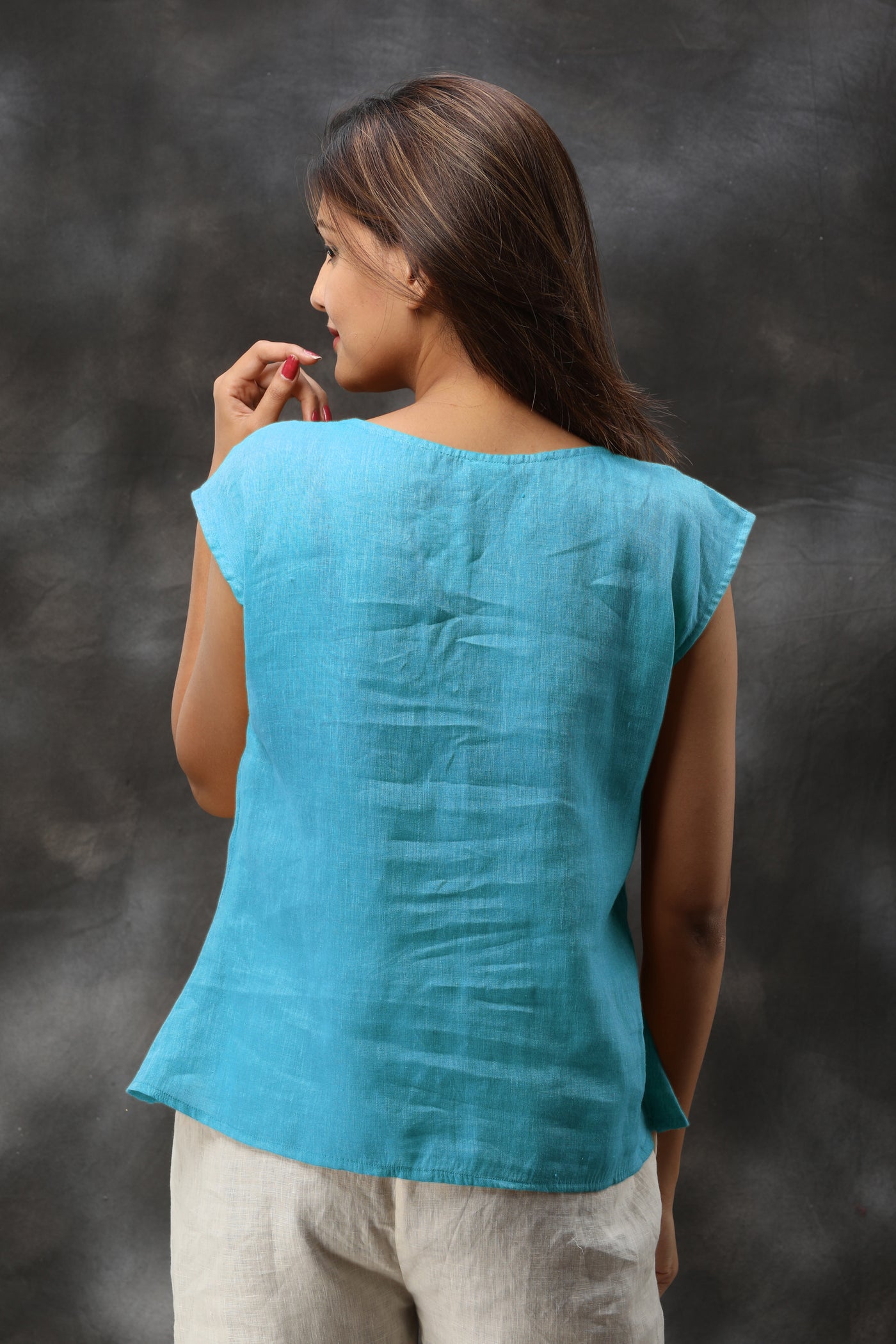 Drop shoulder casual washed Linen Top