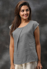 Drop Shoulder Casual Washed Linen Top