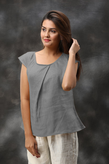 Drop Shoulder Casual Washed Linen Top