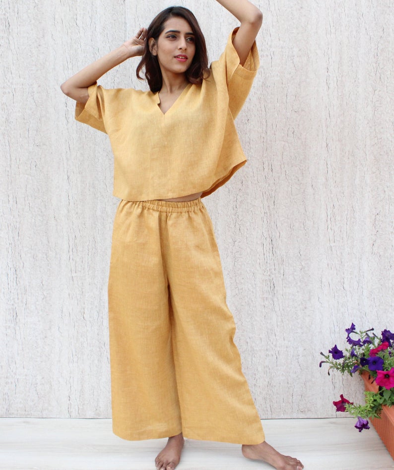 Elastic Waist Linen Pants, Soft Casual Loose Large Size Trousers, Oversized Wide Leg Linen Pant, Customized Plus Size Pants, Palazzo Pants