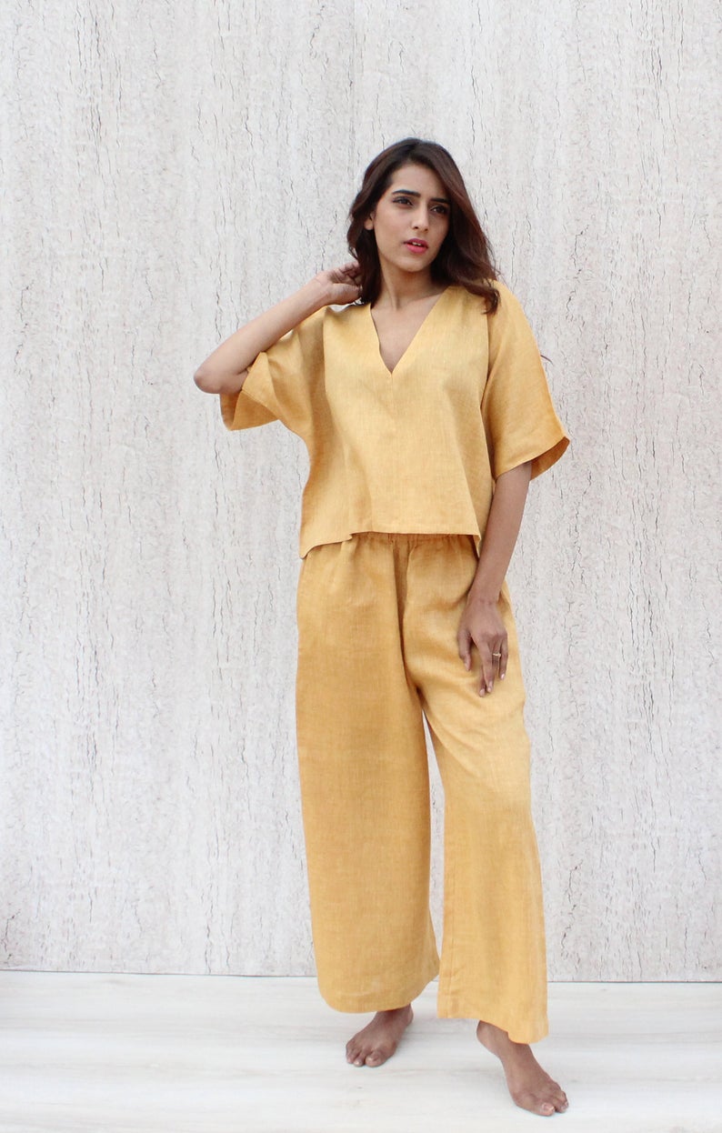 Elastic Waist Linen Pants, Soft Casual Loose Large Size Trousers, Oversized Wide Leg Linen Pant, Customized Plus Size Pants, Palazzo Pants