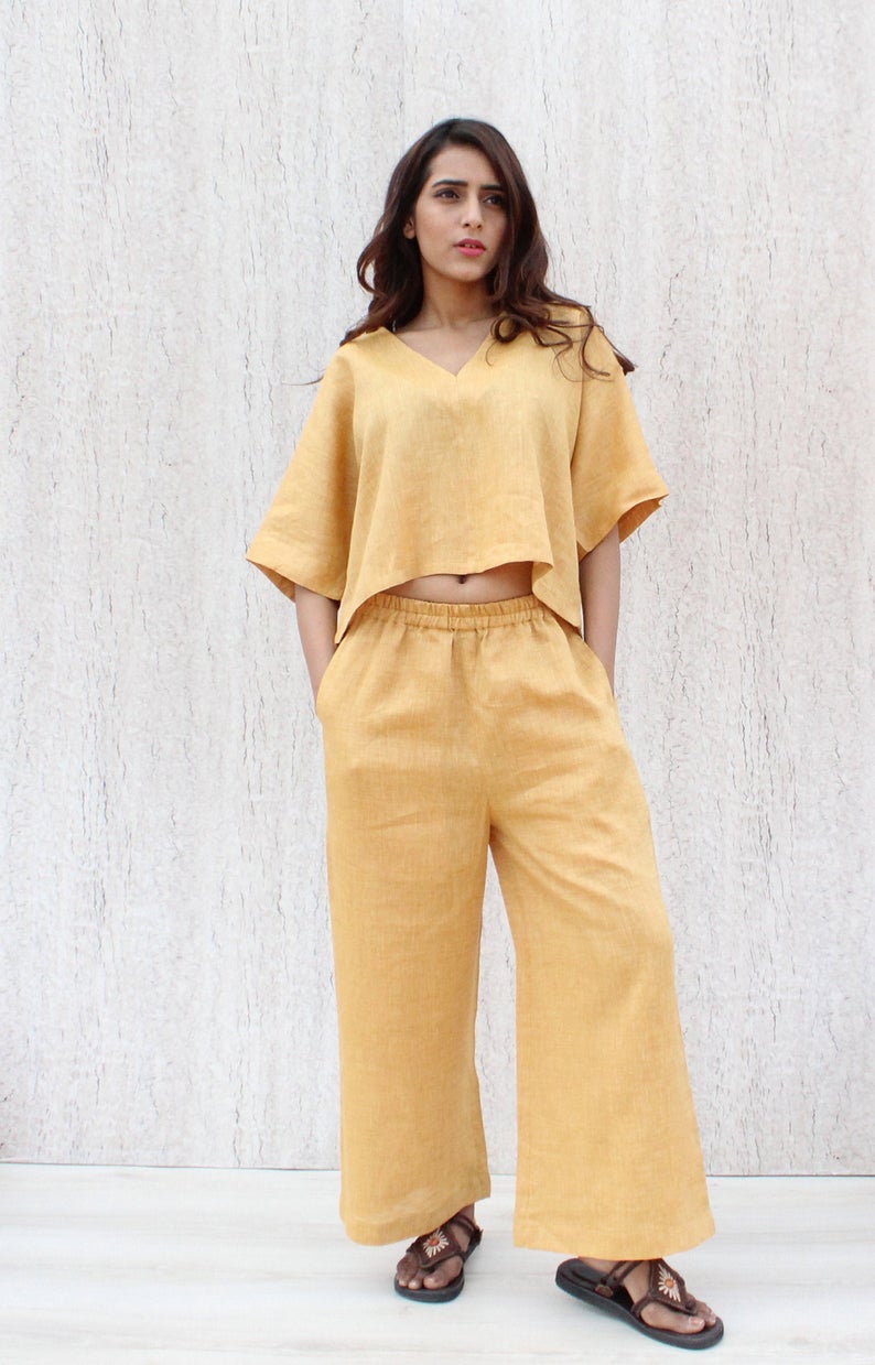 Elastic Waist Linen Pants, Soft Casual Loose Large Size Trousers, Oversized Wide Leg Linen Pant, Customized Plus Size Pants, Palazzo Pants