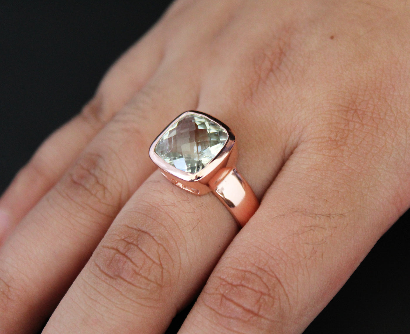 Green Amethyst Ring,Rose Gold Filled Ring,925 Silver Ring,Prasiolite Ring,Anniversary Gift,Bezel set ring,February Birthstone,Bridal jewelry