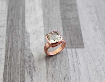 Green Amethyst Ring,Rose Gold Filled Ring,925 Silver Ring,Prasiolite Ring,Anniversary Gift,Bezel set ring,February Birthstone,Bridal jewelry