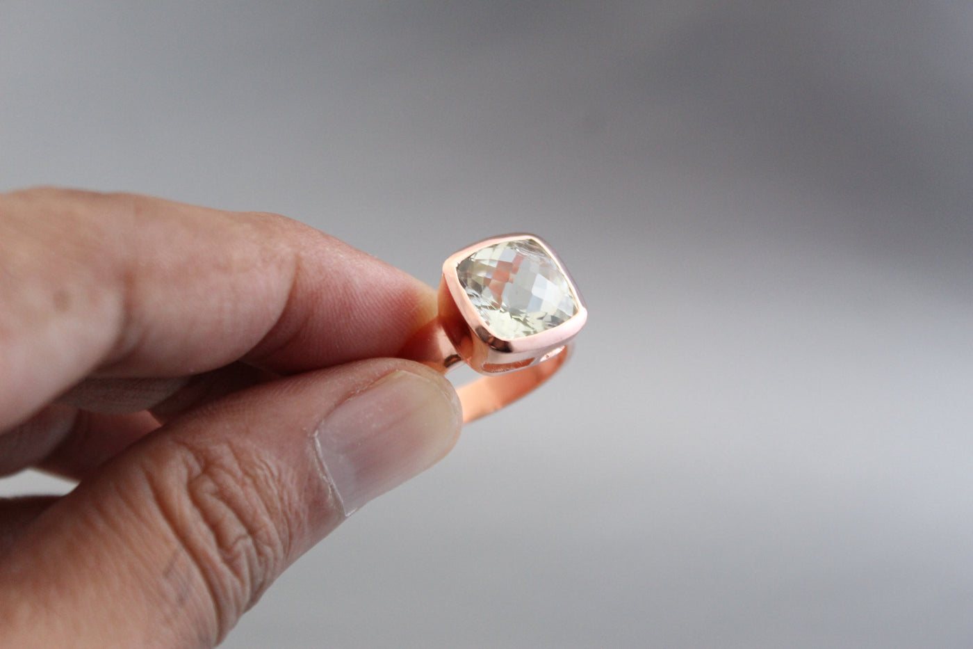 Green Amethyst Ring,Rose Gold Filled Ring,925 Silver Ring,Prasiolite Ring,Anniversary Gift,Bezel set ring,February Birthstone,Bridal jewelry