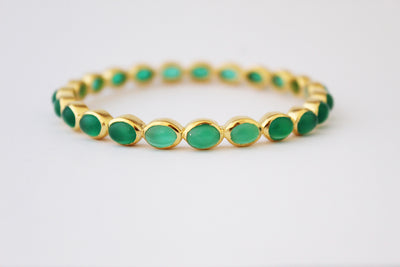 Green Onyx Bangle, Green Stone Bracelet, Sterling Silver, 14K Gold Filled Bangles, Gemstone Bangles, Bezel Set Bangles, Perfect Gift,Organic