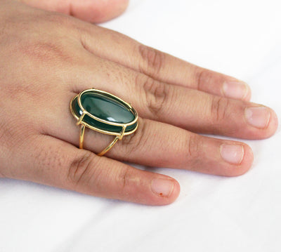 Natural Green Onyx Ring, Handmade 925 Silver Ring, Green Onyx Designer Ring, December Birthstone, 14K Gold Ring, Hand Crafted Bohemian Ring