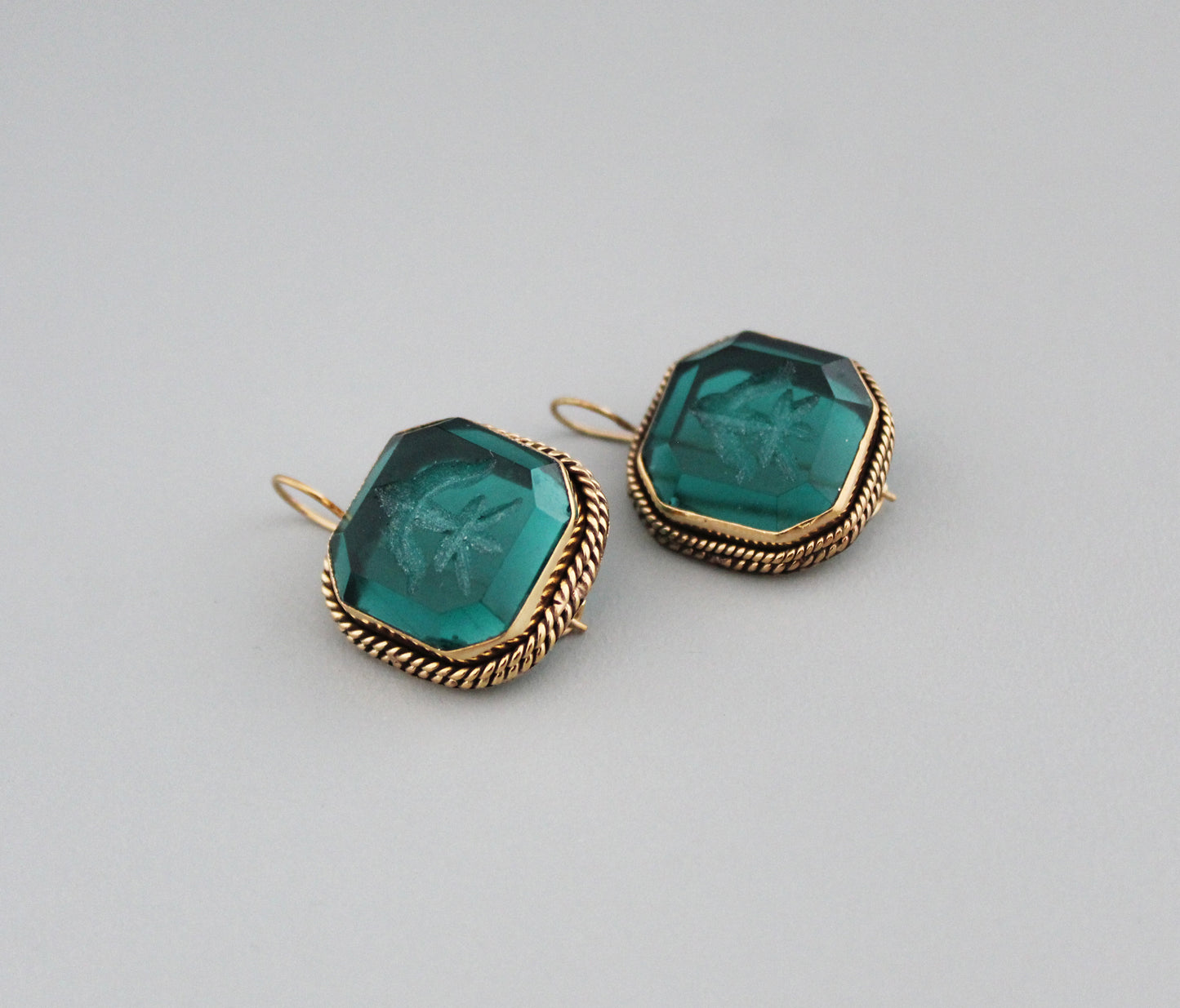 Green Handmade Intaglio Earrings