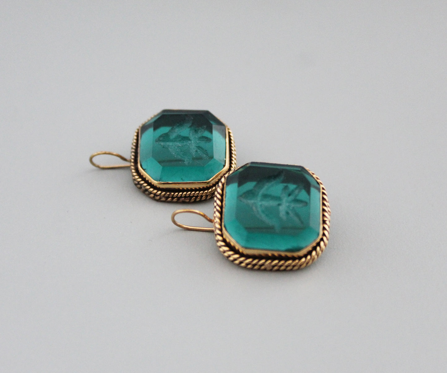 Green Handmade Intaglio Earrings