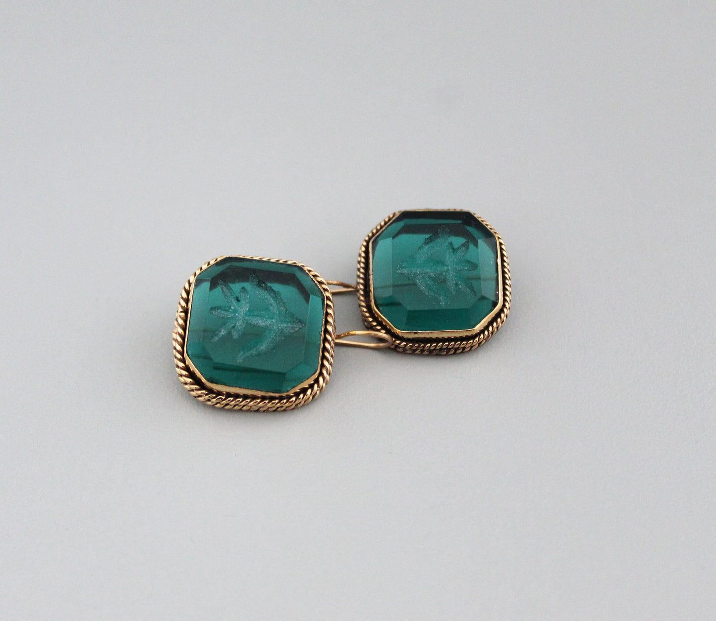 Green Handmade Intaglio Earrings