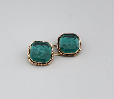 Green Handmade Intaglio Earrings