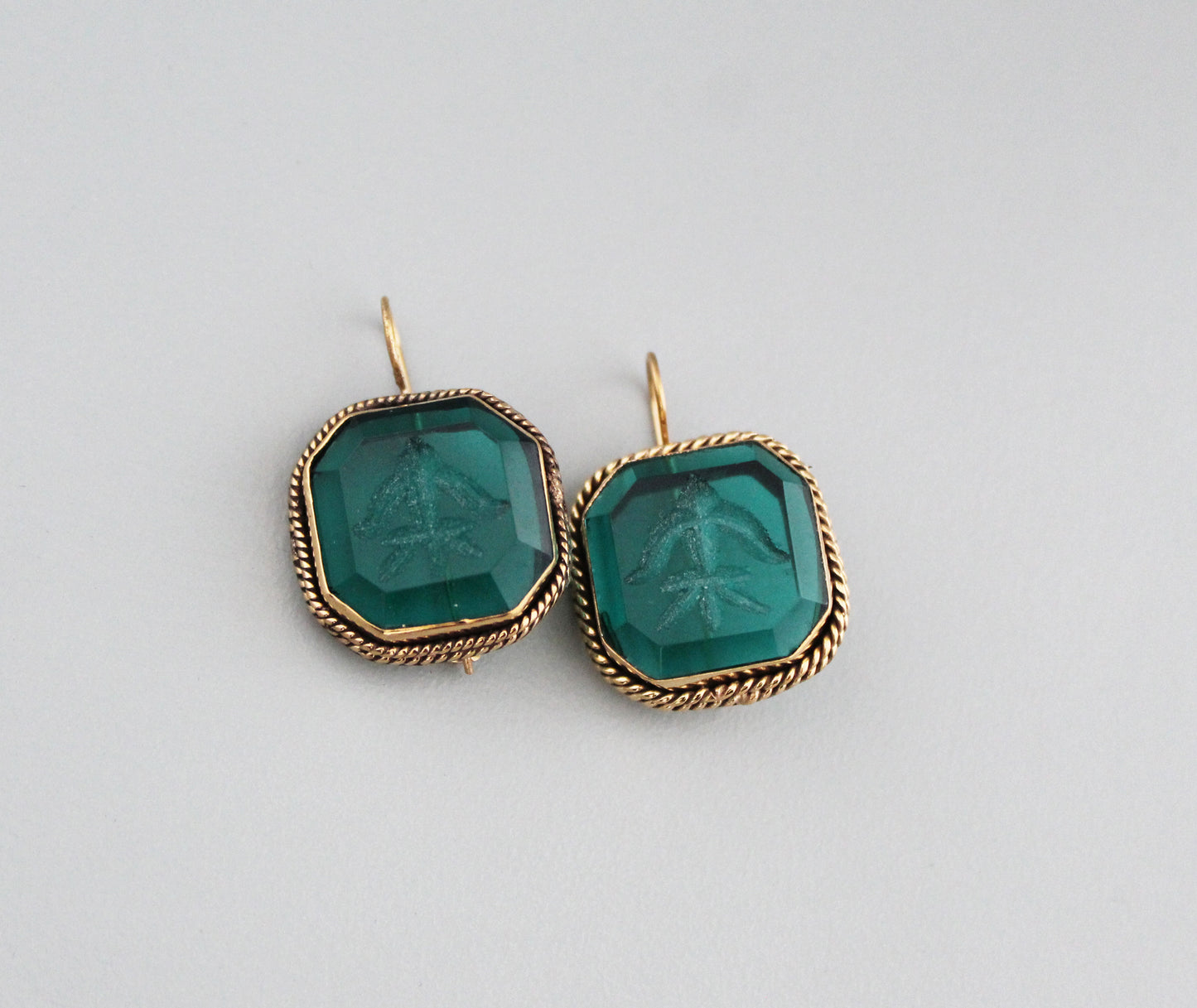 Green Handmade Intaglio Earrings