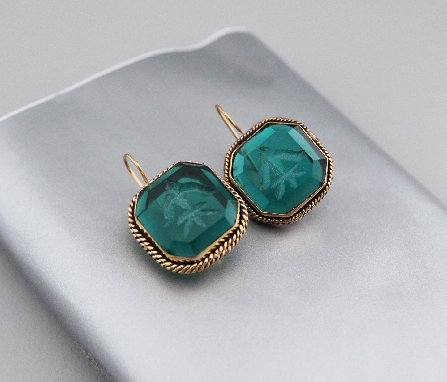 Green Handmade Intaglio Earrings