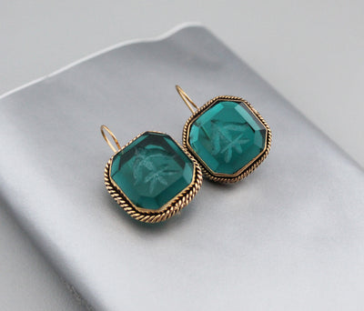 Green Handmade Intaglio Earrings