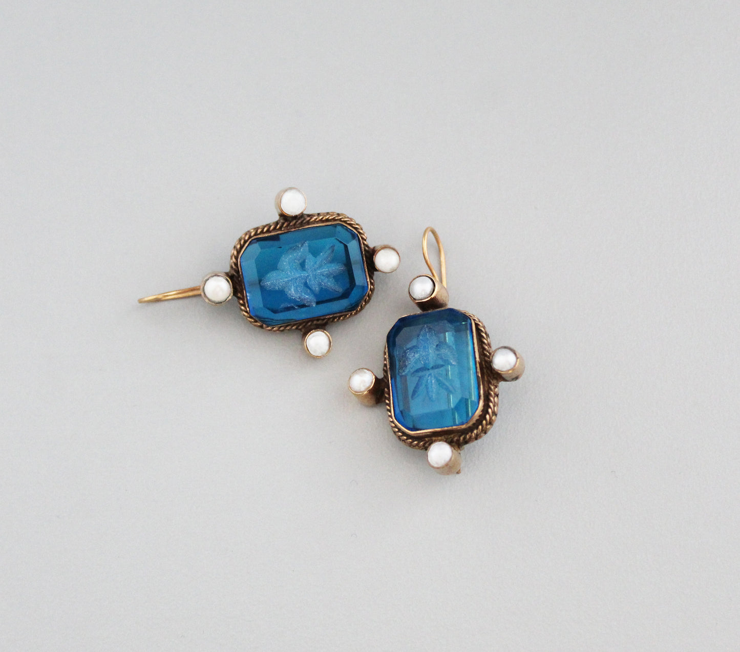 Blue Dangle Hoop Intaglio Earrings