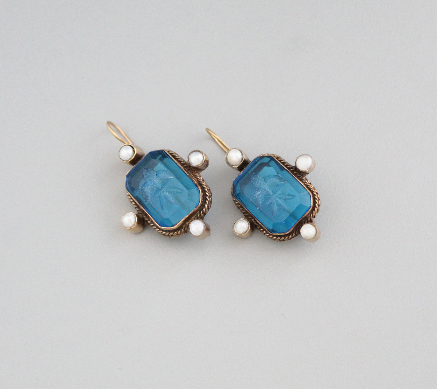 Blue Dangle Hoop Intaglio Earrings