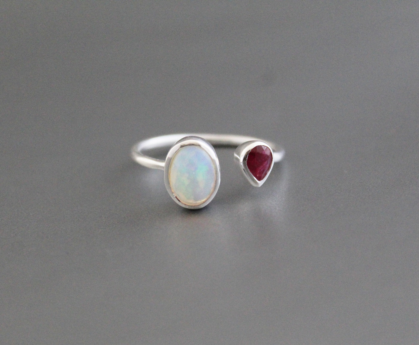 Opal Ring and Rhodolite, Birthstone ring, Rhodolite Garnet ring, Designer Ring, Ethiopian Opal Ring, Wedding Band, Delicate Ring, Bridesmaid
