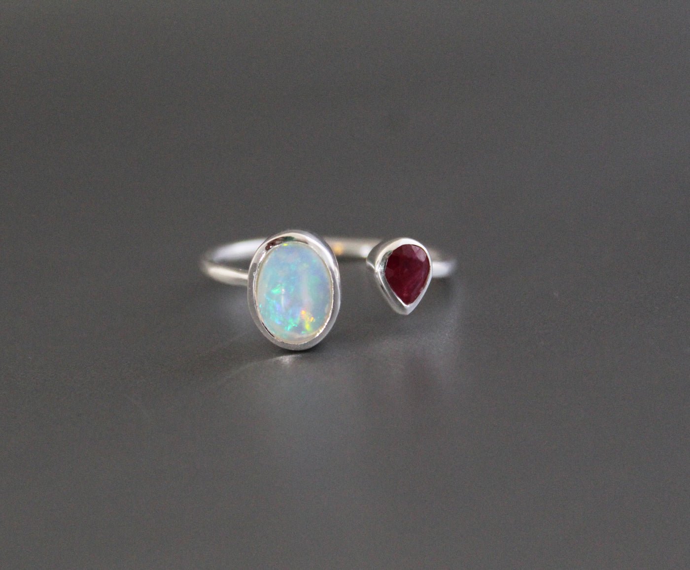 Opal Ring and Rhodolite, Birthstone ring, Rhodolite Garnet ring, Designer Ring, Ethiopian Opal Ring, Wedding Band, Delicate Ring, Bridesmaid