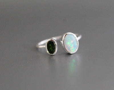 Emerald Ring, genuine emerald ring, birthstone ring, green gemstone ring, Ethiopian Opal Gemstone, custom ring, Handmade Statement ring
