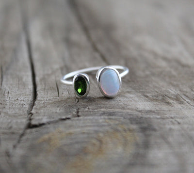 Emerald Ring, genuine emerald ring, birthstone ring, green gemstone ring, Ethiopian Opal Gemstone, custom ring, Handmade Statement ring