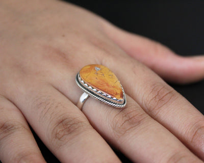 Pear Jasper ring, Boho Ring, 925 Sterling Silver Ring, Statement Ring, Natural Jasper Ring, Large Silver Rings,Gift for Her,Engagement Gifts