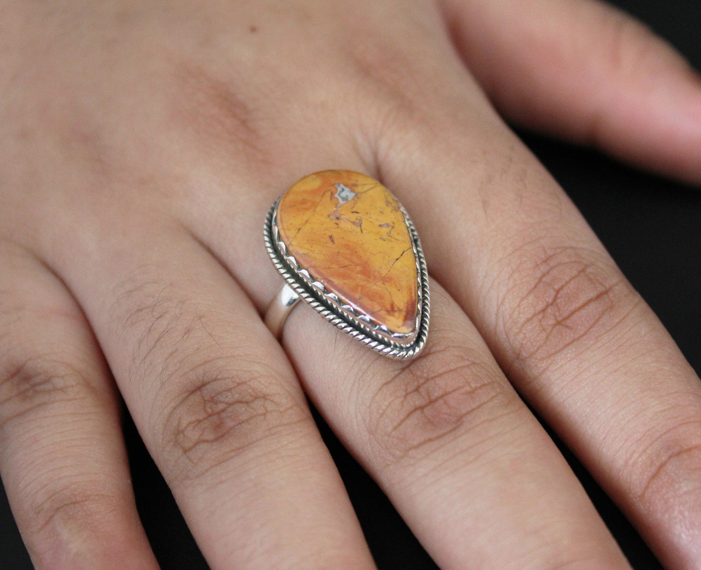 Pear Jasper ring, Boho Ring, 925 Sterling Silver Ring, Statement Ring, Natural Jasper Ring, Large Silver Rings,Gift for Her,Engagement Gifts