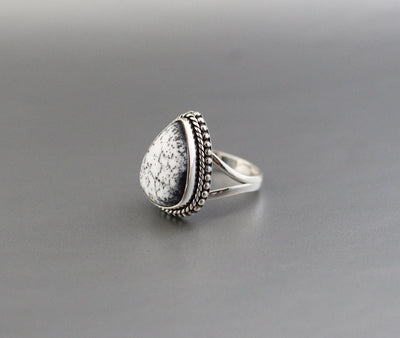 White Jasper ring, Natural Gemstone Ring, Jasper Ring, Statement Ring, White Agate Ring, Large Silver Rings, Organic, Boho, Bohemian