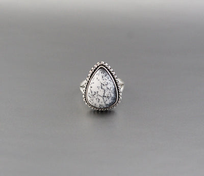 White Jasper ring, Natural Gemstone Ring, Jasper Ring, Statement Ring, White Agate Ring, Large Silver Rings, Organic, Boho, Bohemian
