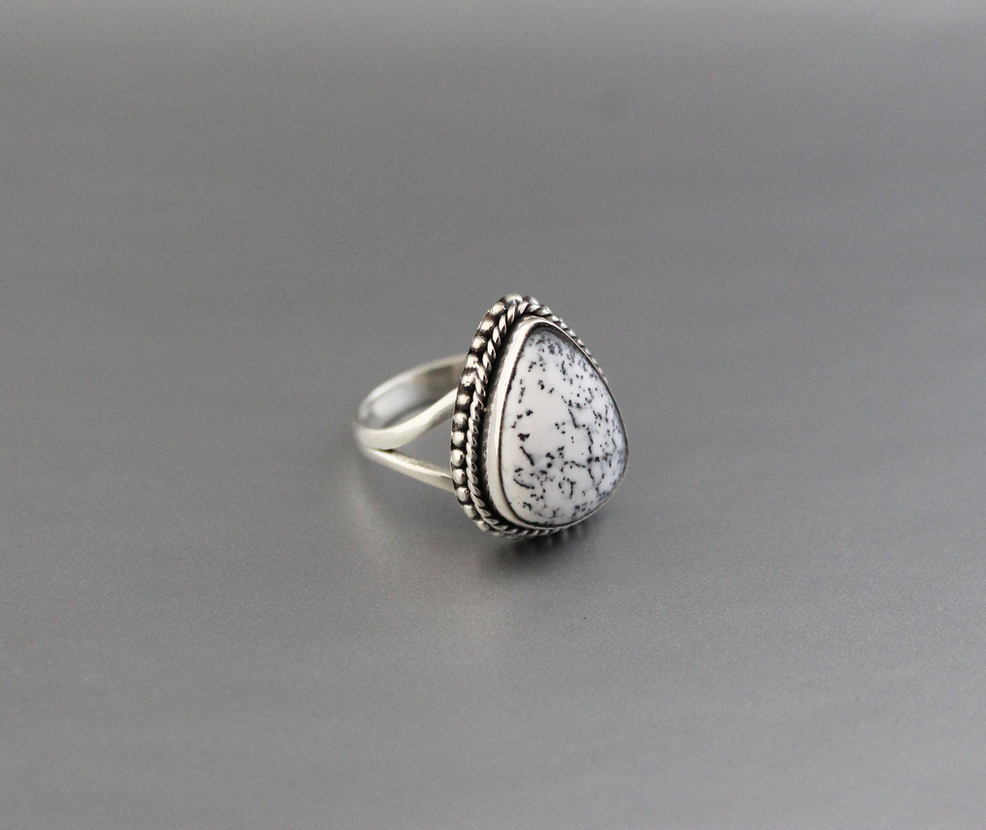 White Jasper ring, Natural Gemstone Ring, Jasper Ring, Statement Ring, White Agate Ring, Large Silver Rings, Organic, Boho, Bohemian