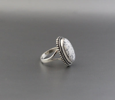 White Jasper ring, Natural Gemstone Ring, Jasper Ring, Statement Ring, White Agate Ring, Large Silver Rings, Organic, Boho, Bohemian