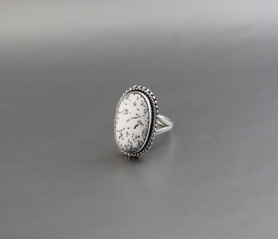 White Jasper ring, Natural Gemstone Ring, Jasper Ring, Statement Ring, White Agate Ring, Large Silver Rings, Organic, Boho, Bohemian