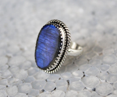 Natural Blue Labradorite Ring, Sterling Silver, Blue Stone Ring, Gemstone Ring, , Everyday Ring, Labradorite Jewelry, Minimal Ring, Boho