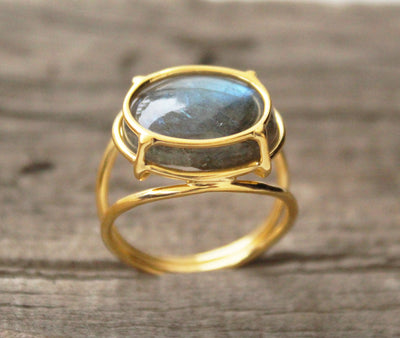 Labradorite Ring, Sterling Silver 925, 18K Gold Vermeil, Gypsy Ring, Rainbow Labradorite Ring, Designer delicate Ring, Wife Birthday Gift