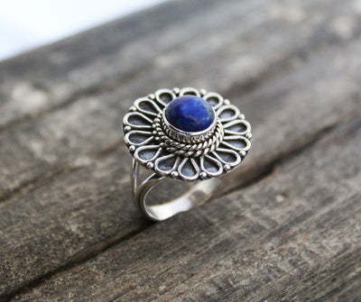 Lapis Lazuli Ring,Blue Gemstone Ring, Sterling Silver Ring, September Birthstone Ring, Oval Lapis Ring, Bezel Ring, Stacking Ring,Gift Rings