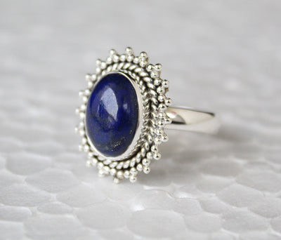 Lapis Ring, Lapis Stacking Ring, Oval Lapis Ring, Gemstone Ring, Lapis Lazuli Ring, Boho statement Ring, Gift for Mom, December Birthstone