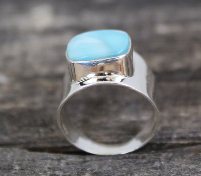 Larimar Ring , Blue Stone, Bridal Ring , Wedding Ring, Organic Ring, Sterling Silver Ring, Statement Ring, Gemstone Ring, Square Silver Ring