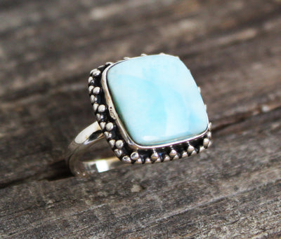 Larimar ring, Sky blue gemstone, AAA+ Larimar Gemstone, Blue gemstone ring, anniversary gift, Larimar Silver Ring, Square Larimar Ring