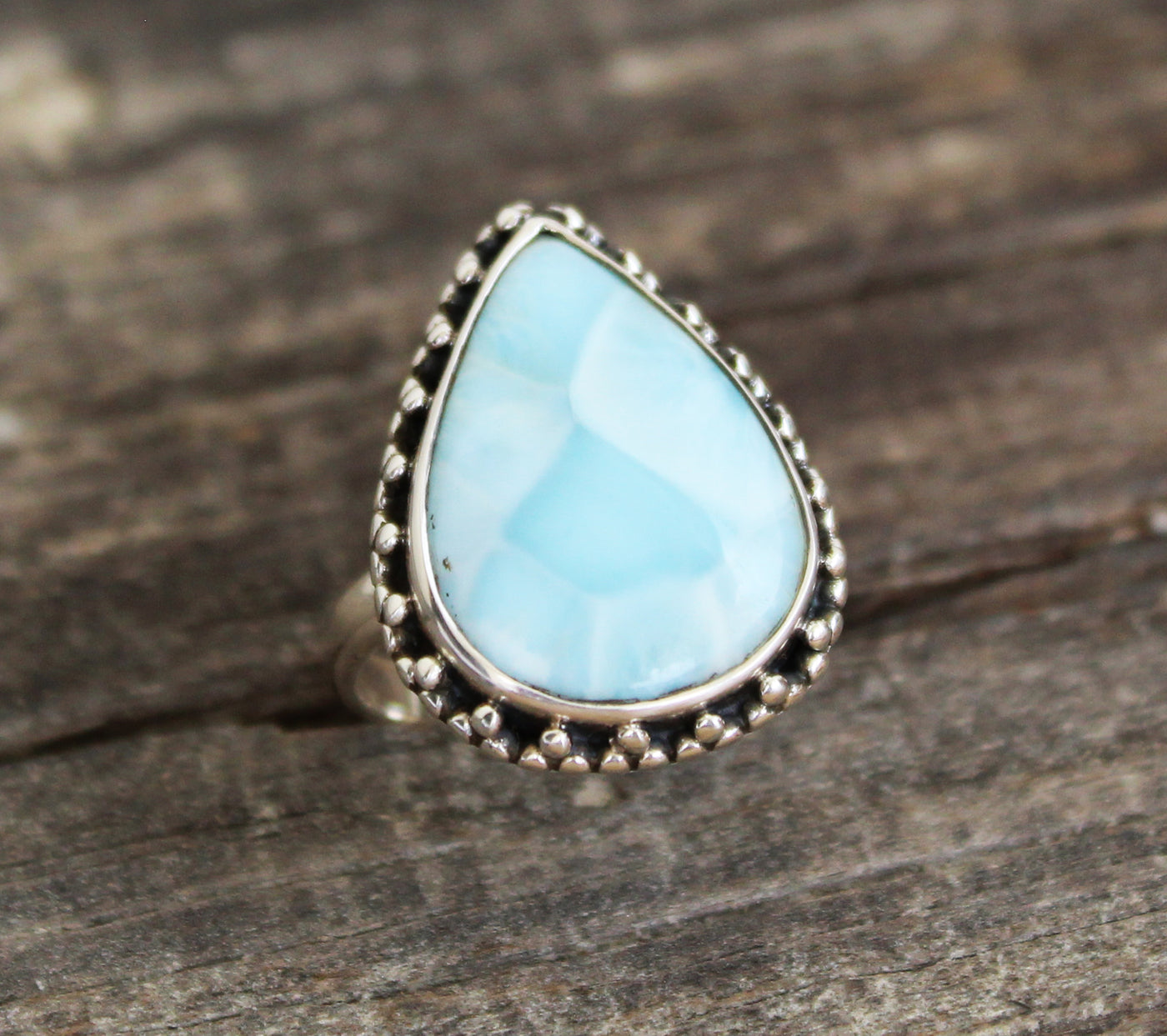 Genuine Larimar Ring, March Birthstone, 925 Sterling Silver, Handmade Unique Ring, Blue Stone Ring, Pear Shape Ring
