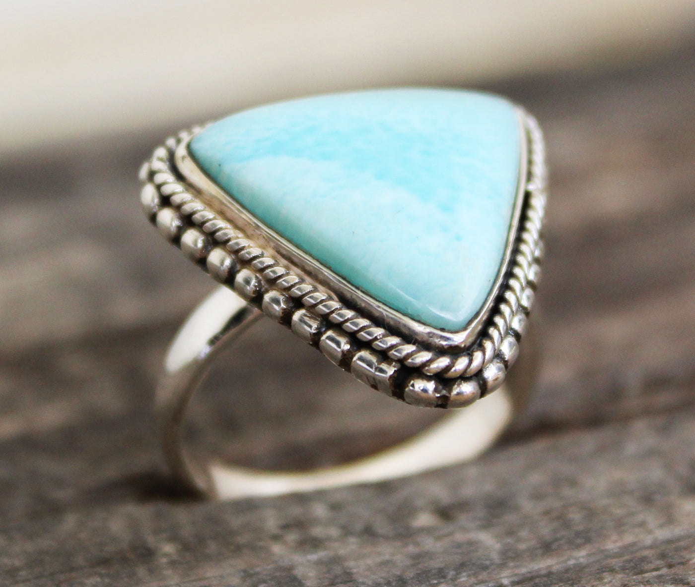 Larimar Ring, Real Larimar, Larimar Boho Ring, Triangle Blue Ring, Blue Stone Ring, Sterling Silver Ring, Larimar Jewelry,Blue Gemstone Ring