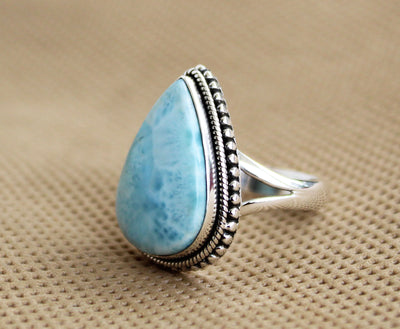 Natural Larimar Ring, Blue Gem Ring, Sterling Silver Rings For Women, AAA+Top Quality, Vintage, Bridal, Engagement Gift, Gift for Her