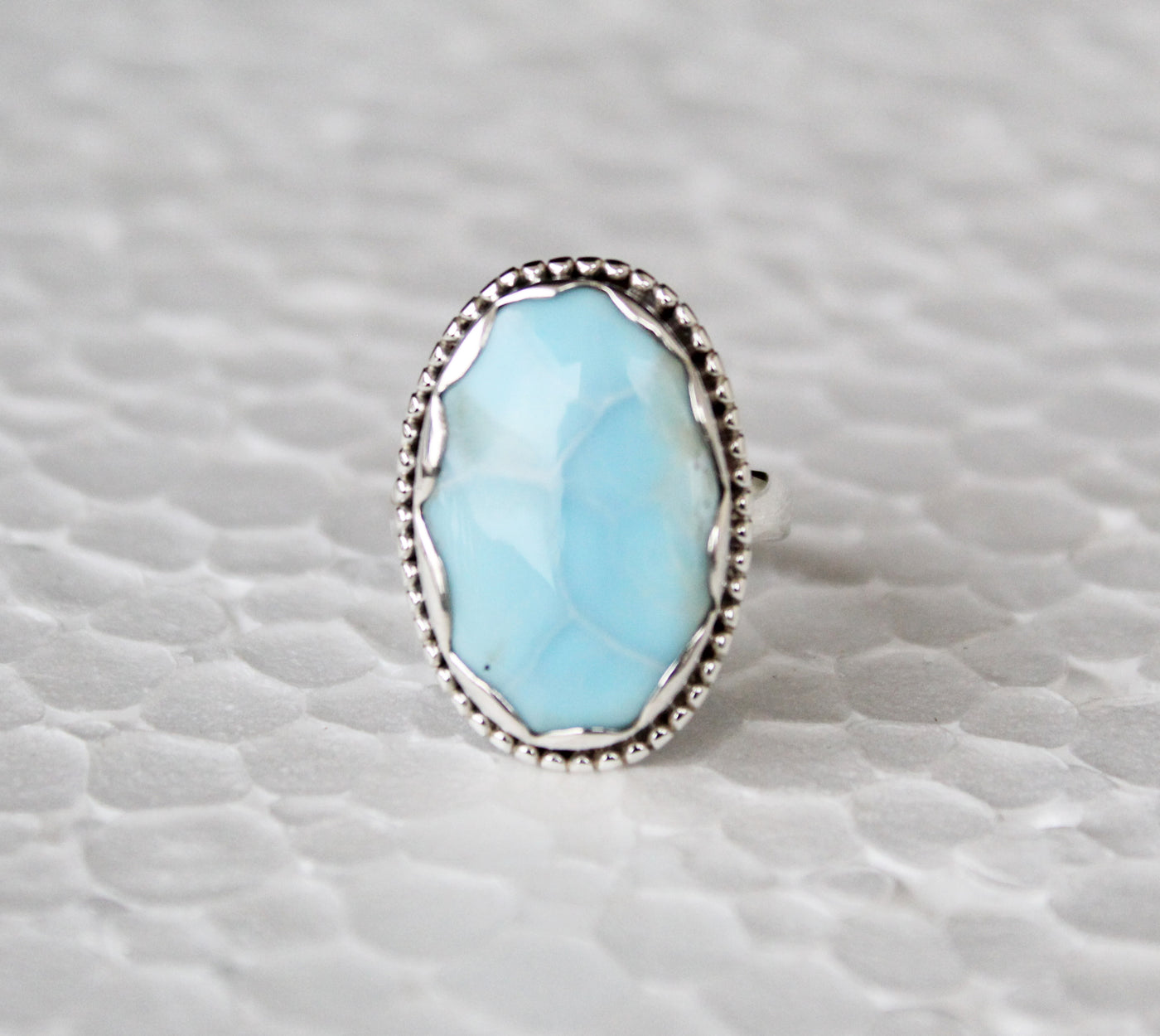 Beautiful Larimar Ring, Sterling Silver Ring, Gift for Wife, March birthstone, Sky Blue Gemstone, Blue Stone, Statement Ring, Large, Boho